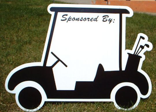 Custom outdoor sign featuring a golf cart